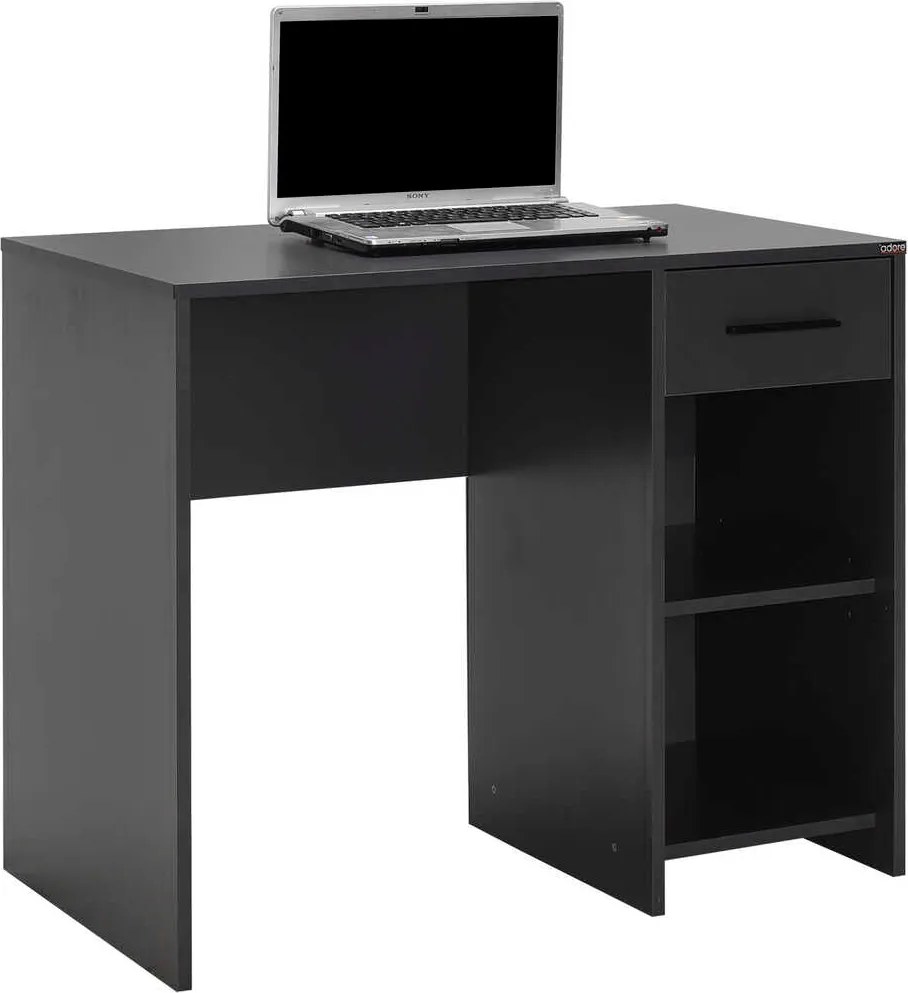 Birou Modern Adore Concept cu Sertar și 2 Rafturi, Alb - Maro - Stejar - Antracit, 90x52x75 cm