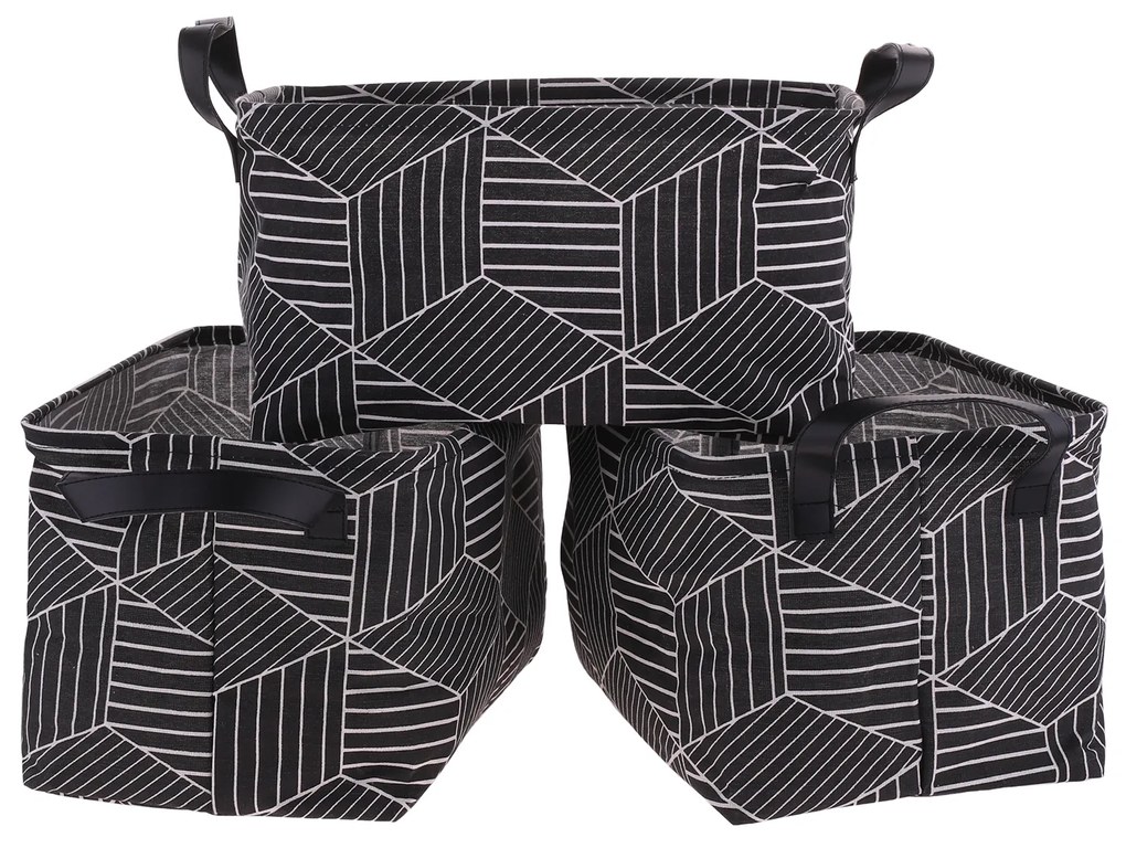 TEMPO-KONDELA YARA, coşuri din stofă cu mânere, set de 3 buc., negru / model