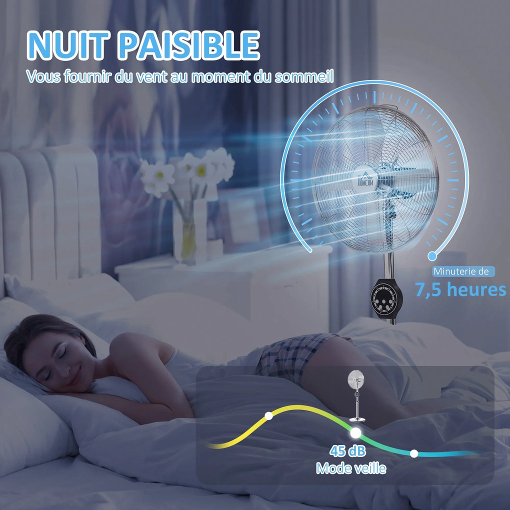 HOMCOM Ventilator pe picior cu înălțime reglabilă 120-135 cm, oscilație 75°, temporizator 7,5H, telecomandă, mod somn, argintiu | Aosom Romania
