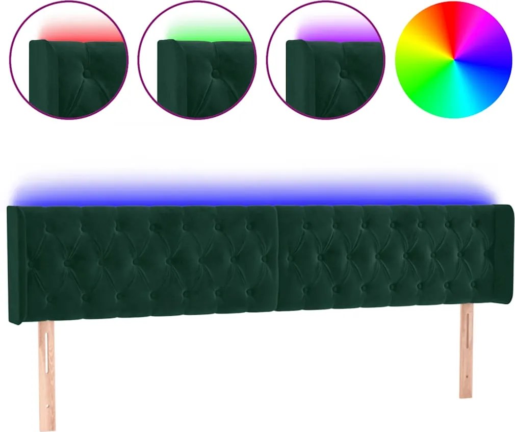 vidaXL Tăblie de pat cu LED, verde închis, 203x16x78/88 cm, catifea