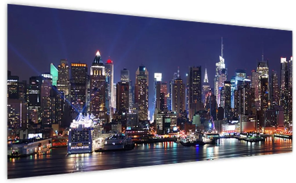 Tablou - Zgârie-nori din New York iluminate (120x50 cm)