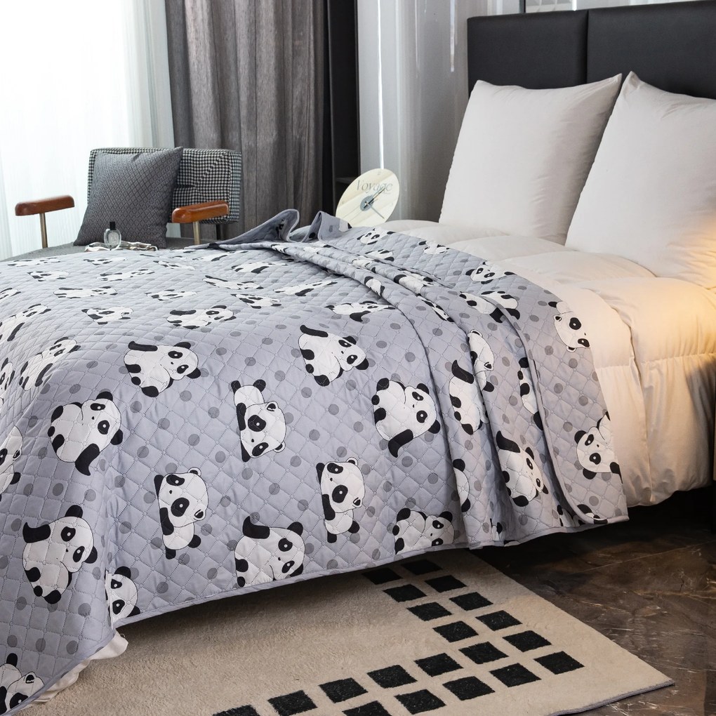 Cuvertura de pat cu model PANDA gri Dimensiune: 170 x 210 cm