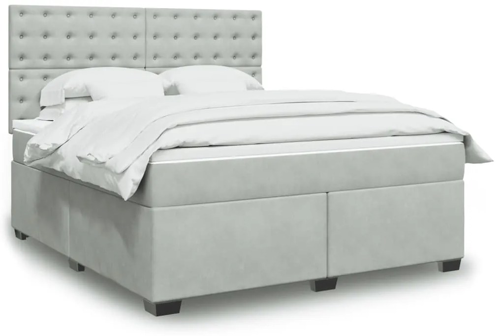 vidaXL Pat box spring cu saltea, gri deschis, 180x200 cm, catifea