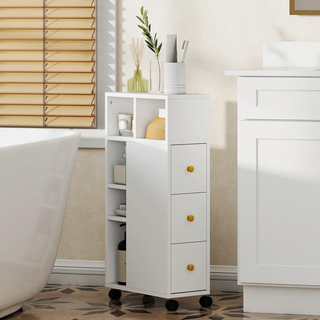 HOMCOM Unitate de Stocare pentru Baie Slim cu Roți - Alb | Aosom Romania