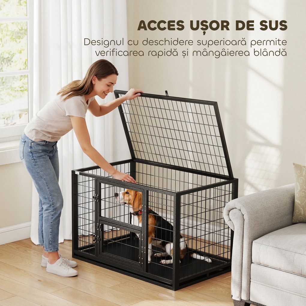 PawHut Cușcă pentru Câini Robusta, 94x60x64 cm, cu Tavă Detașabilă. | Aosom Romania