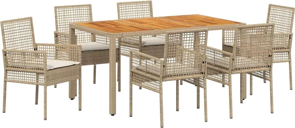 vidaXL Set de masă pentru grădină 7 pcs Bej poliratan