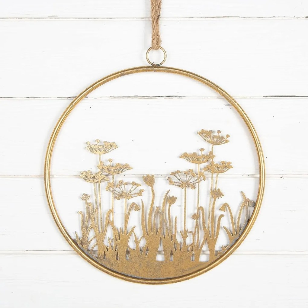 Decoratiune de perete din metal FLOWERS RING Ø 41 cm aurie