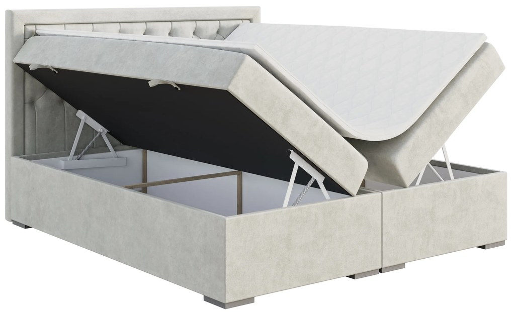 Pat matrimonial Boxspring 180 cm Bohem (ivory) (cu saltea și sp. depozitare). 1043356