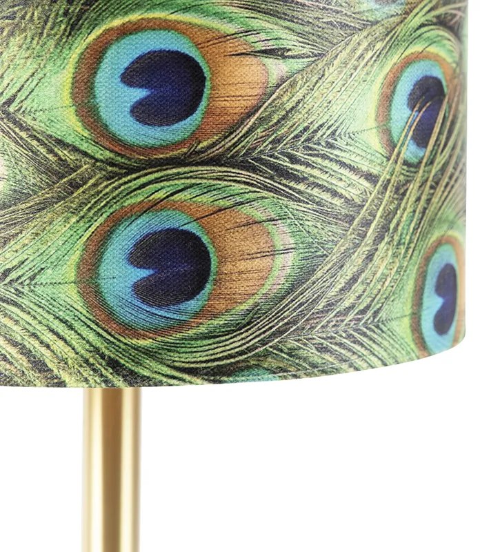 Lampă de masă botanică din alamă cu abajur de păun 25 cm - Simplo