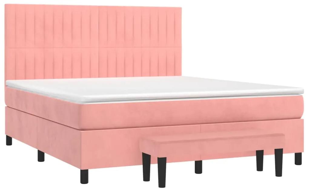 Pat box spring cu saltea, roz, 180x200 cm, catifea Roz, 180 x 200 cm, Benzi verticale