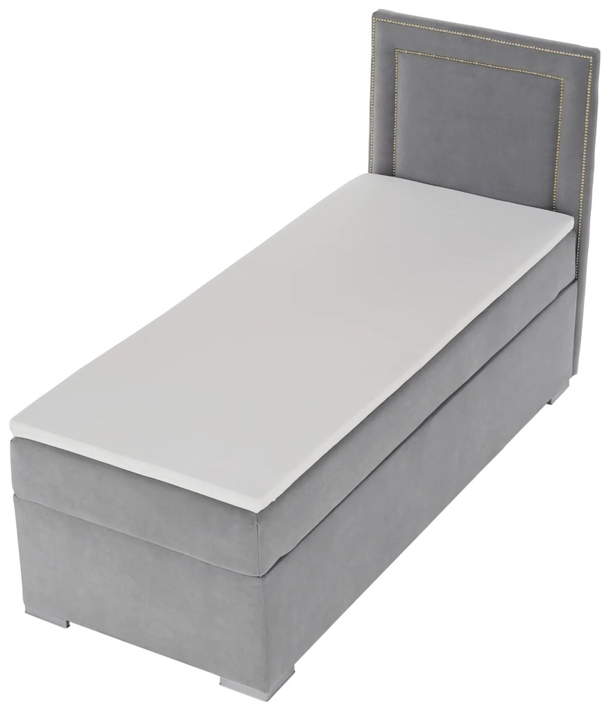 Pat boxspring, pat de o persoană, gri deschis, 80x200, dreapta, BILY