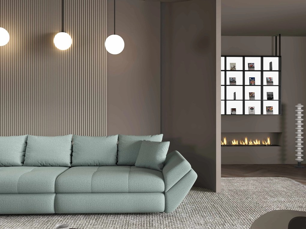 Canapea extensibilă dumonde cu ladă de depozitare si sezut confortabil din spuma high-density, Loana Enjoy Mint 300x100 cm