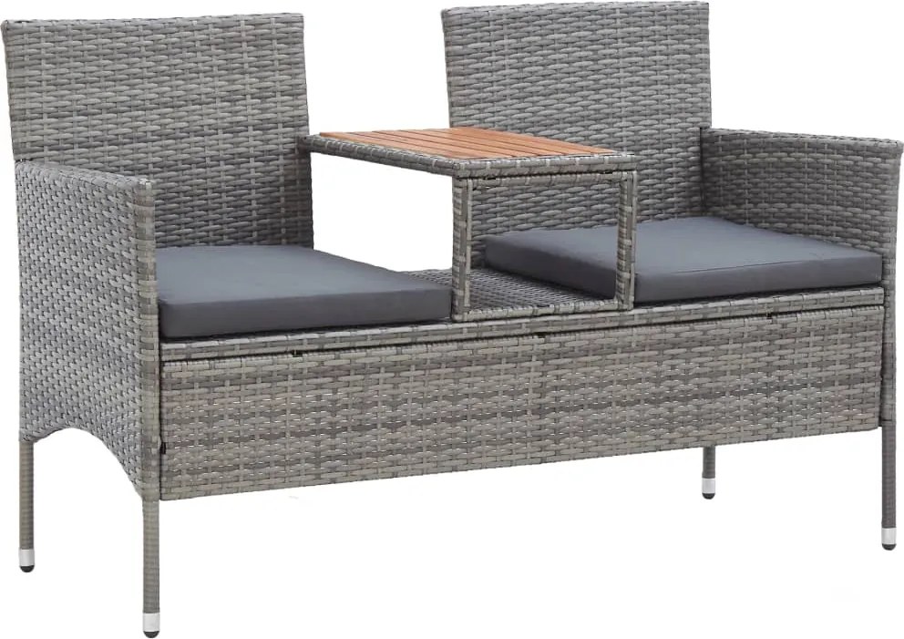vidaXL Bancă de grădină cu măsuță, 2 locuri, gri, 143 cm, poliratan