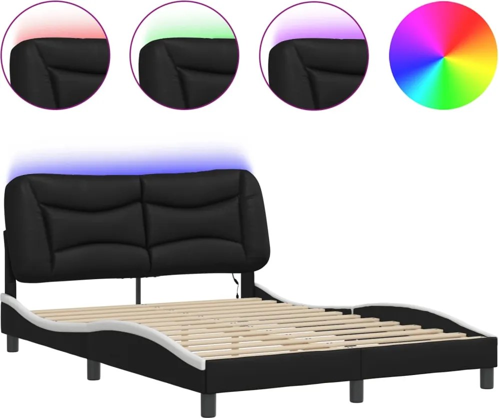 vidaXL Cadru de pat cu LED fără saltea Hvar negru/alb 140x190 cm