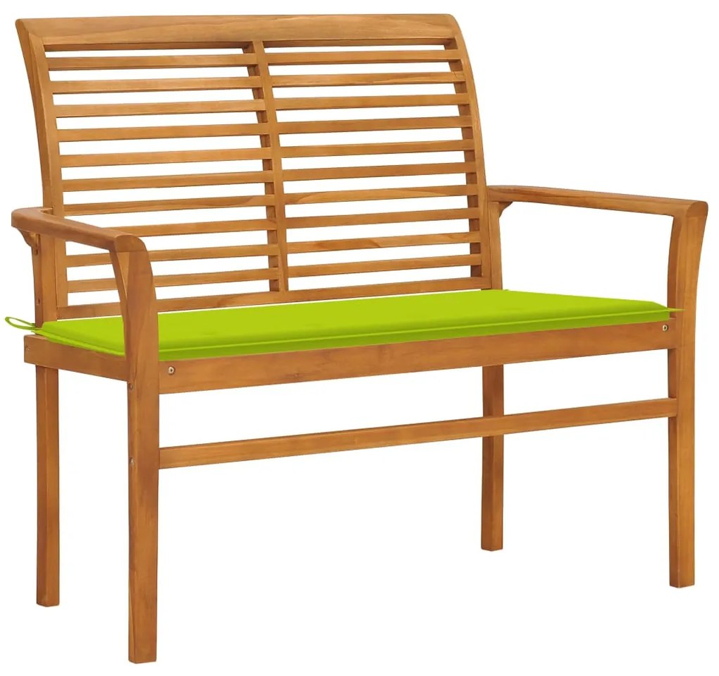 vidaXL Bancă grădină, pernă verde, 112 cm, lemn masiv tec