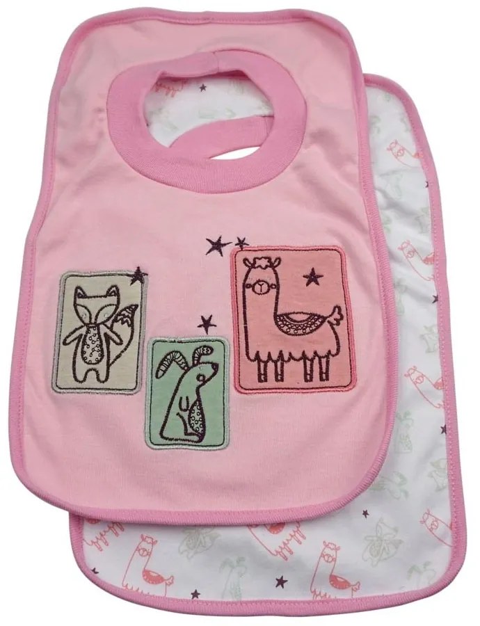 Set doua bavete cu gat elastic din bumbac Olmitos Lama Pink