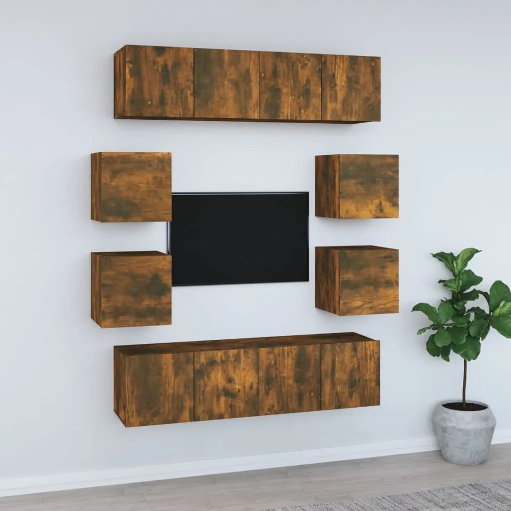 vidaXL Set dulap TV, 8 piese, stejar fumuriu, lemn prelucrat