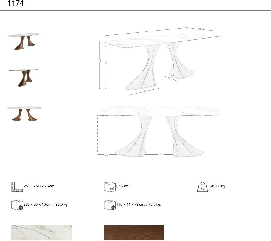 Masa ovala din lemn si marmura portelanata Barrel 200x90cm