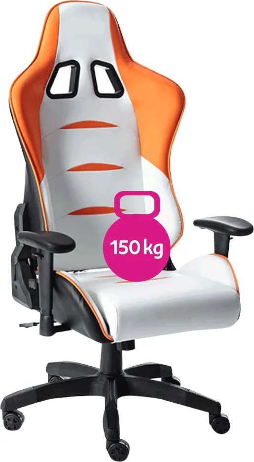 Scaun de birou/joc, alb/portocaliu/negru, portanţă 150 kg, ASKARE