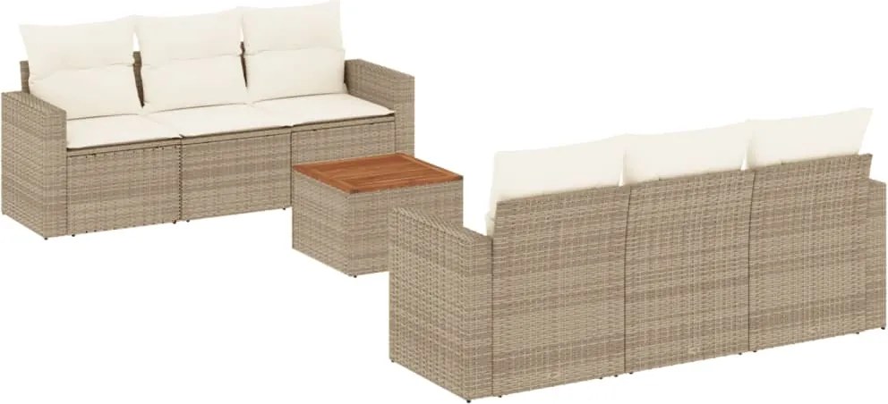 vidaXL Set canapele de grădină, 7 piese, cu perne, bej, poliratan
