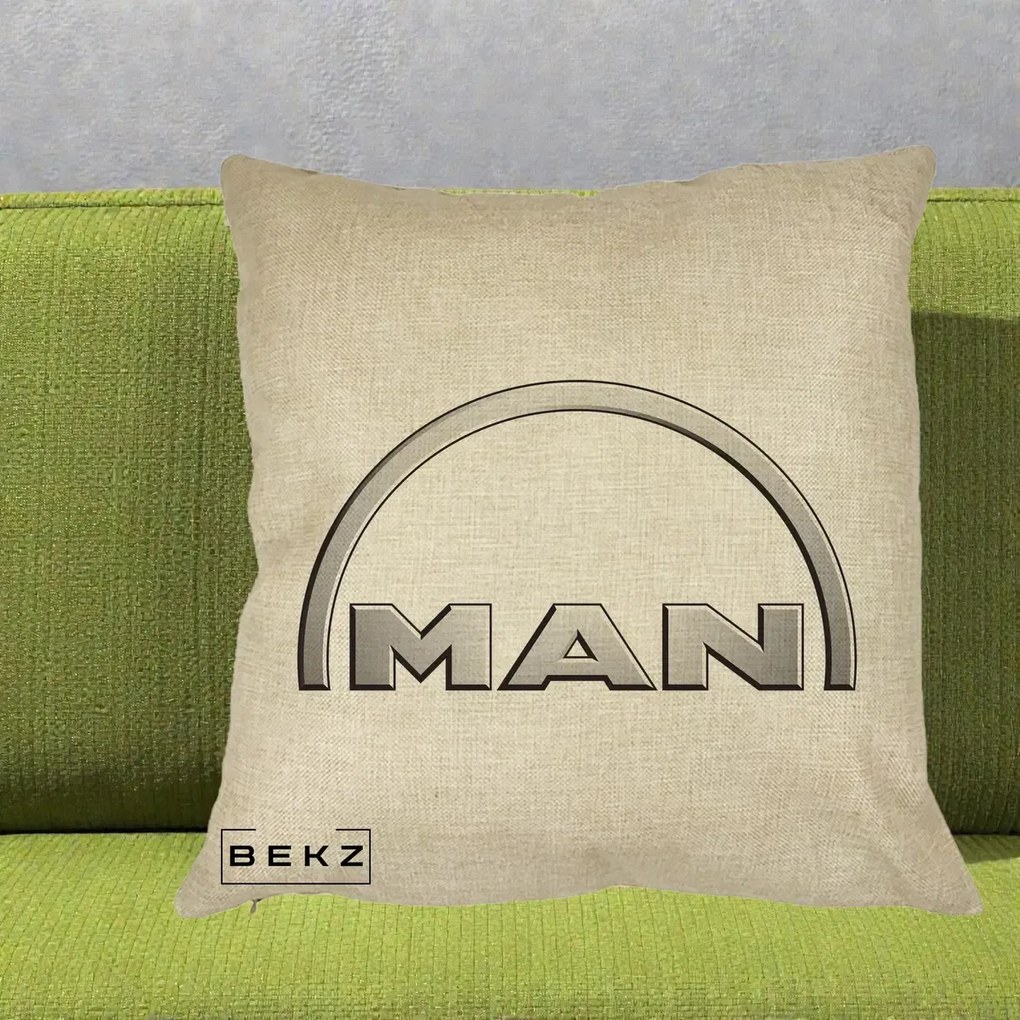 Perna Personalizata cu emblema MAN, 40x40 cm, Crem, Husa Detasabila, Perna Inclusa, BEKZ®