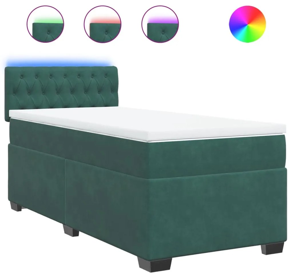 3288495 vidaXL Pat box spring cu saltea, verde închis, 90x190 cm, catifea