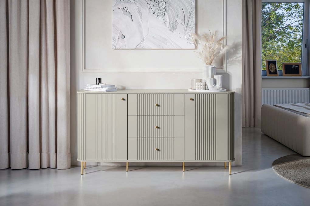 Comodă cu sertare Vesper 160 cm - cașmir / picioare aurii