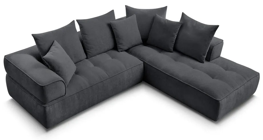 Colțar gri închis cu tapițerie din chenille (cu colț pe partea dreaptă/în formă de ”L”) Whesley – Bobochic Paris