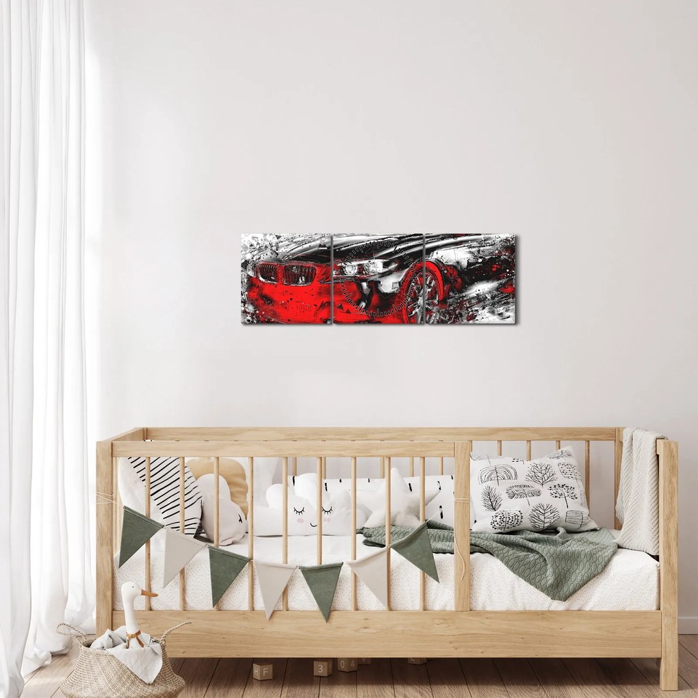 Tablou - Mașina pictată în acțiune (cu ceas) (90x30 cm)