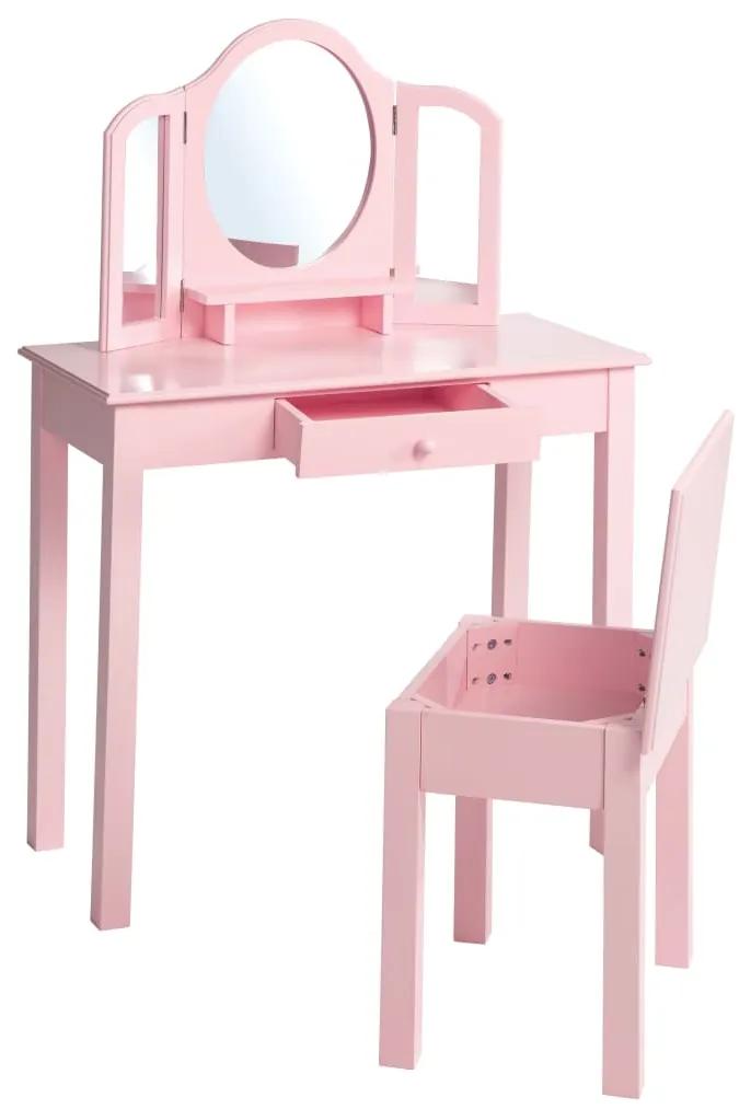 424433 roba Masă toaletă copii, cu taburet, roz, 68x32x106 cm, lemn