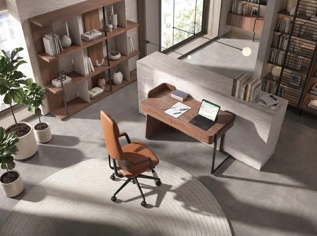 Birou modern din lemn furniruit Walnut