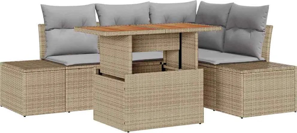 vidaXL Set de canapele pentru grădină 5 pcs Bej Rattan poli
