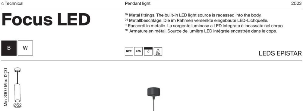 Pendul LED design tehnic Focus negru, 3000K