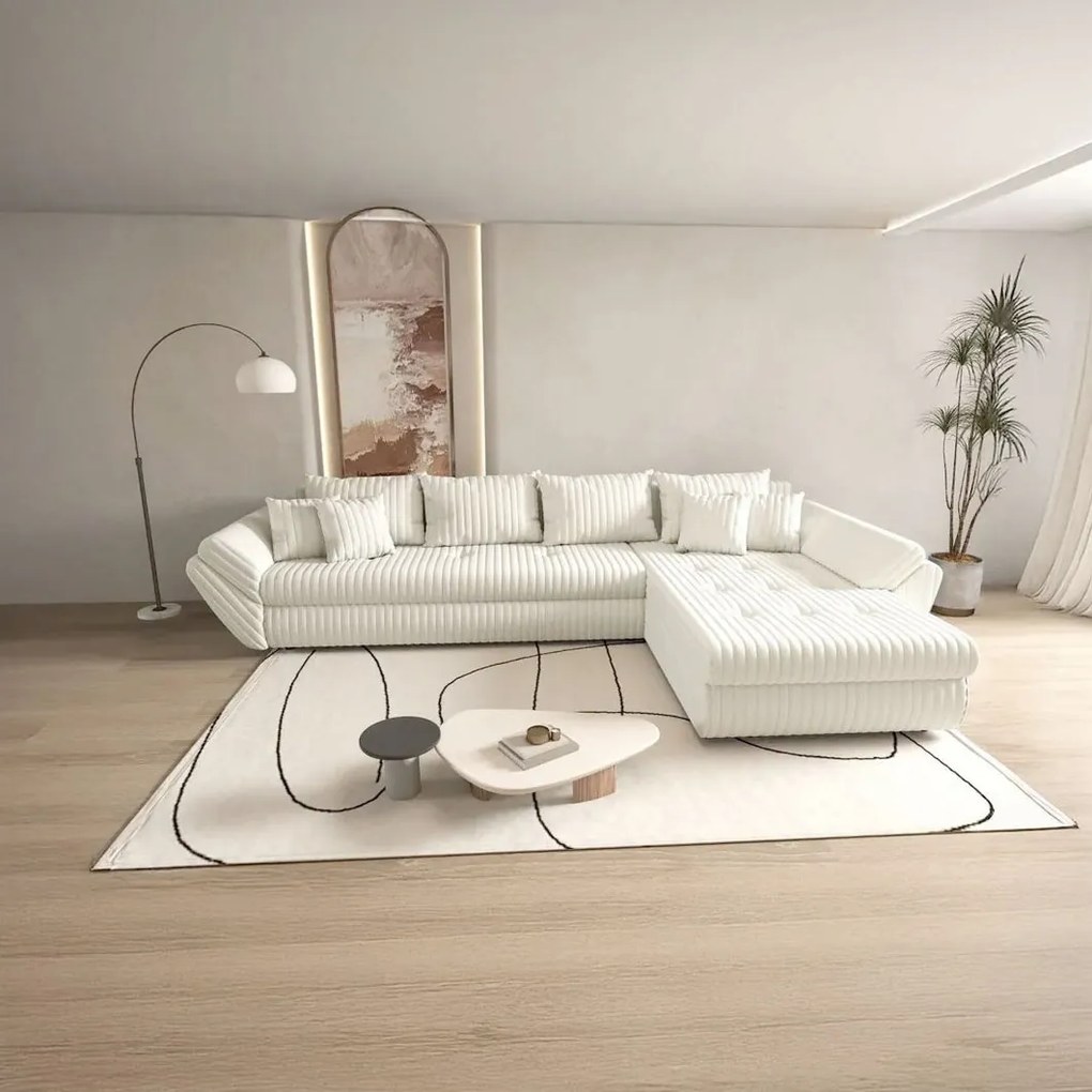 Colțar extensibil dumonde cu ladă de depozitare si sezut confortabil din spuma high-density, Loana XL Ambience Ivory II 335x185 cm