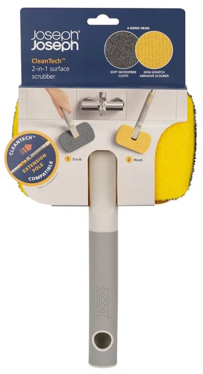 Mop diferite suprafete 2in1 Joseph Joseph CleanTech 6500012, 18,5 cm, Maner cu prindere moale, Gri/Galben