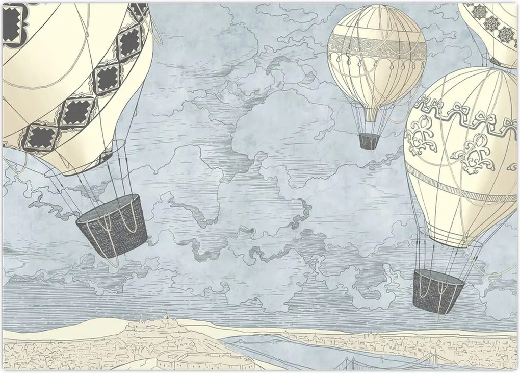 Tablou - Baloane deasupra orașului, nuanțe reci (70x50 cm)