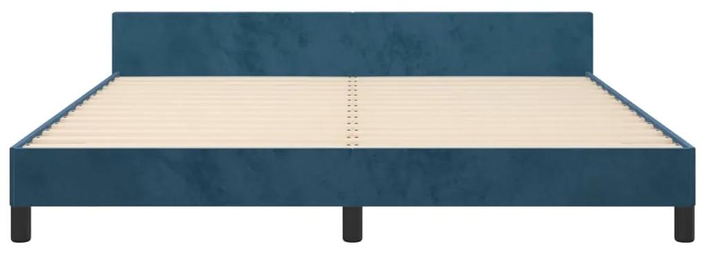 Cadru de pat cu tablie, albastru inchis, 160x200 cm, catifea Albastru, 160 x 200 cm