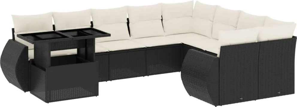 vidaXL Set canapele de grădină cu perne, 10 piese, negru, poliratan