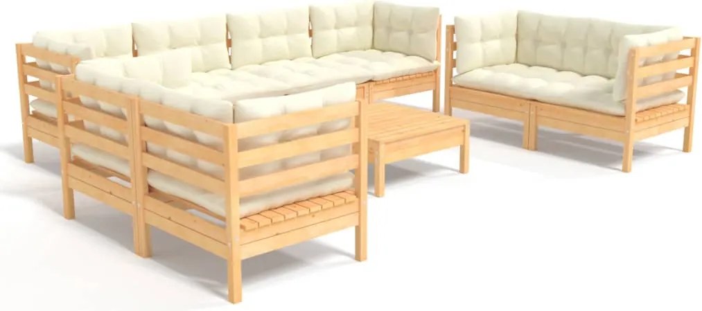 vidaXL Set mobilier grădină cu perne crem, 9 piese, lemn masiv de pin