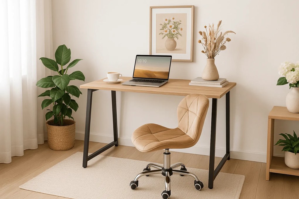 Set pentru birou – birou pliabil ZARIMO 80×40 cm stejar sonoma + scaun de birou AVOLA VELVET maro deschis