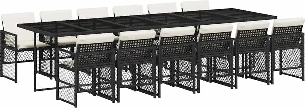 vidaXL Set mobilier de grădină cu perne, 13 piese, negru, poliratan
