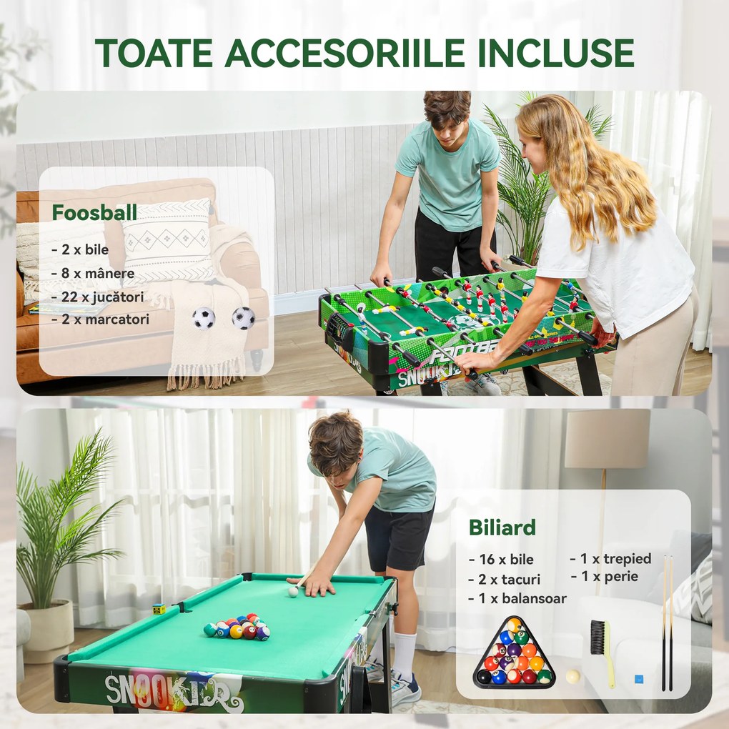 HOMCOM Masă de Jocuri 6 în 1 cu Fotbal de Masă, Biliard, Air Hockey, Tenis de Masă, Hockey pe Iarbă, 118x104x71 cm | Aosom Romania
