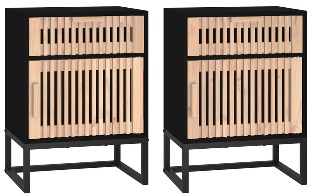 352094 vidaXL Dulapuri noptieră, 2 buc., negru, 40x30x55,5 cm, lemn & fier
