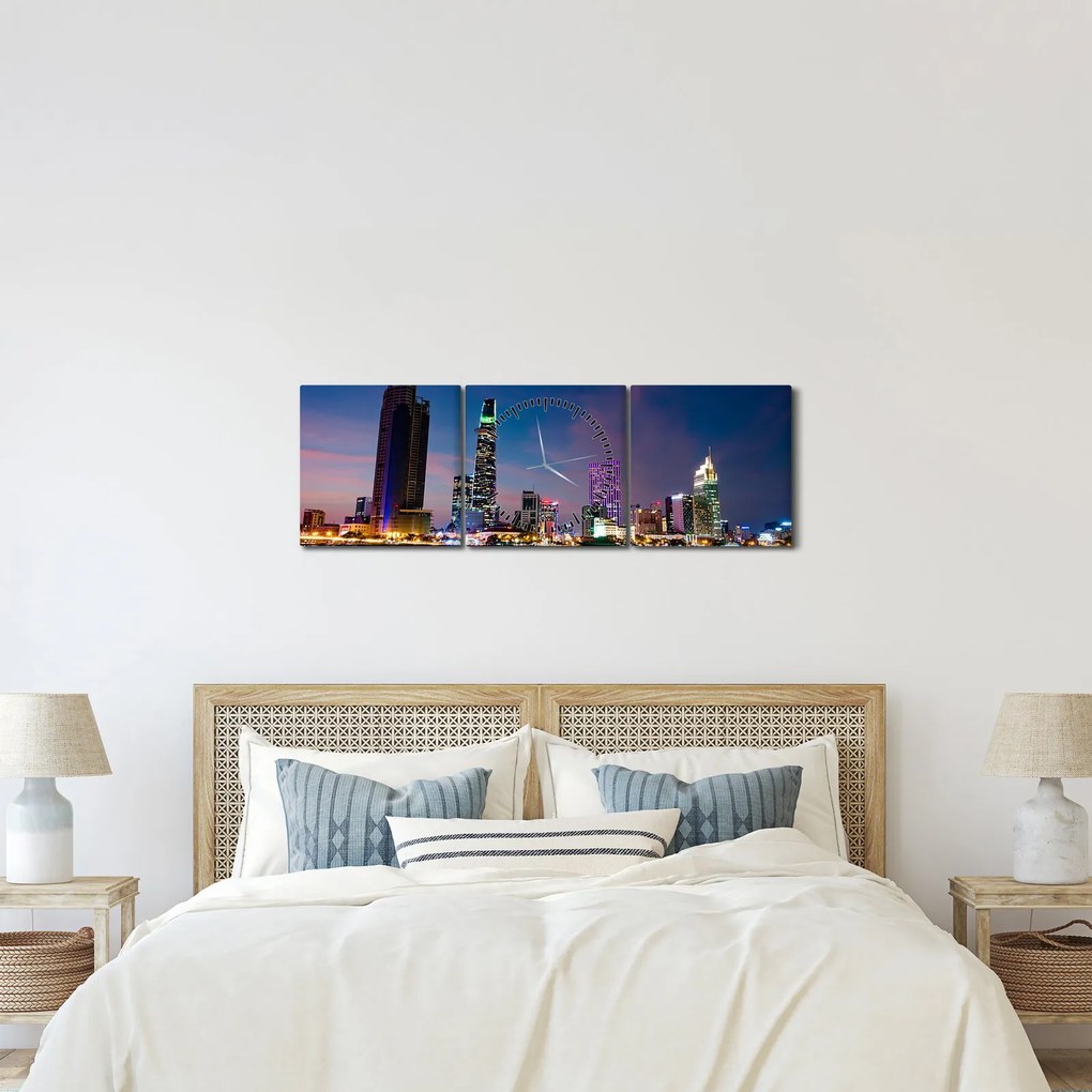 Tablou orașului nocturn (cu ceas) (90x30 cm)