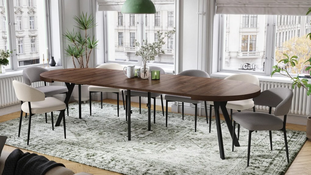 Mazzoni EXPANSO Stejar Maro/picioare negre - MASĂ MARE ROTUNDĂ Ø110 EXTENSIBILĂ PÂNĂ LA 310 cm CU PICIOARE Y LOFT/INDUSTRIALĂ
