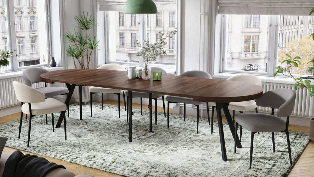 Mazzoni VITO Stejar Maro/picioare negre - MASĂ MARE ROTUNDĂ Ø110 EXTENSIBILĂ PÂNĂ LA 310 cm CU PICIOARE Y LOFT/INDUSTRIALĂ