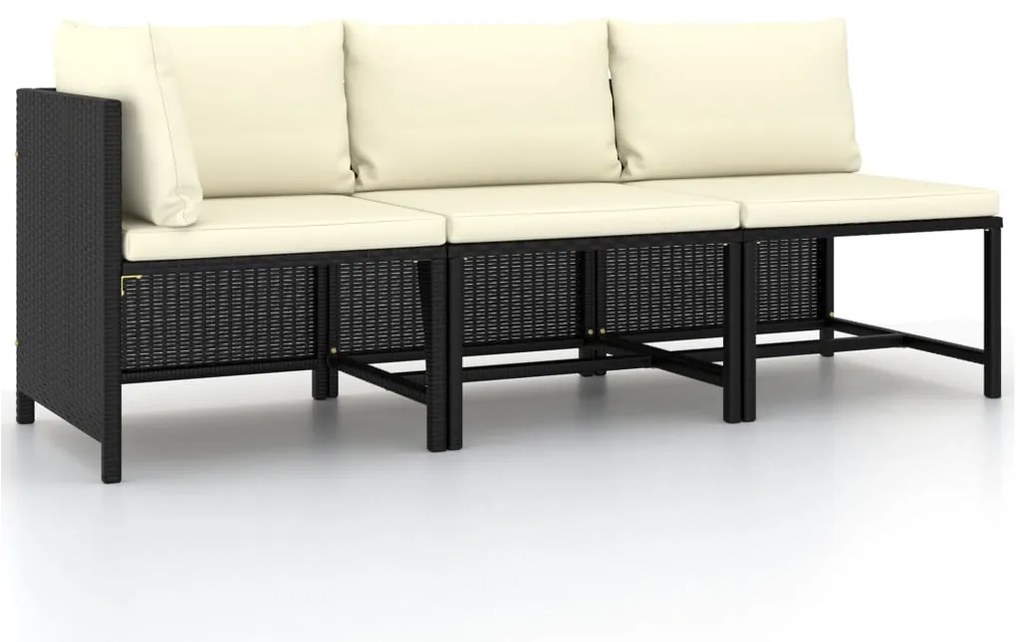vidaXL Set mobilier de grădină cu perne, 3 piese, negru, poliratan