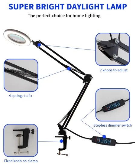 Lampă LED dimabilă de masă cu lupă Brilagi LED/12W/5V 3000/4200/6000K negru