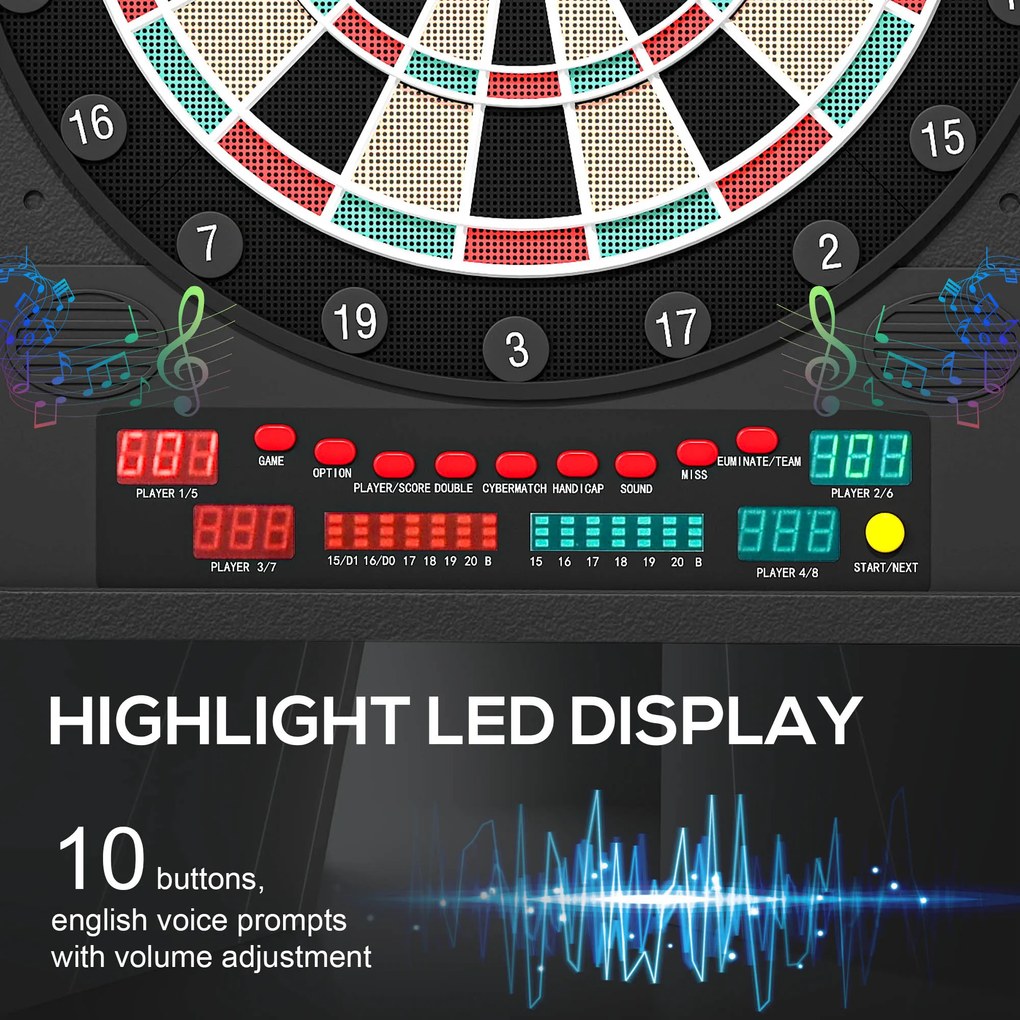 HOMCOM Tabla de Darts Electronică Profesională cu 6 Display-uri, 12 Săgeți, 27 Moduri de Joc, 51x6.5x57cm, Negru | Aosom Romania