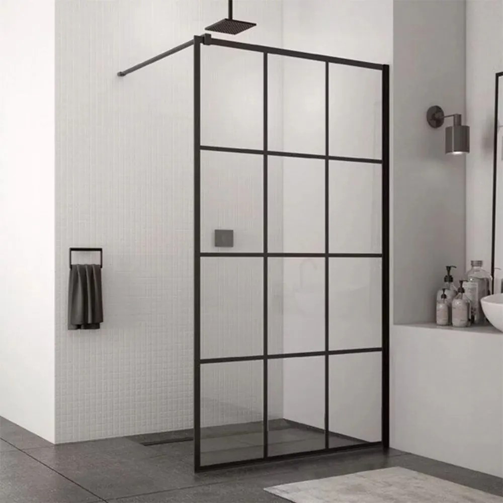 Paravan de dus tip Walk-in SanSwiss Easy STR4P Loft 75 negru mat 100x200 cm sticla securizata 8 mm